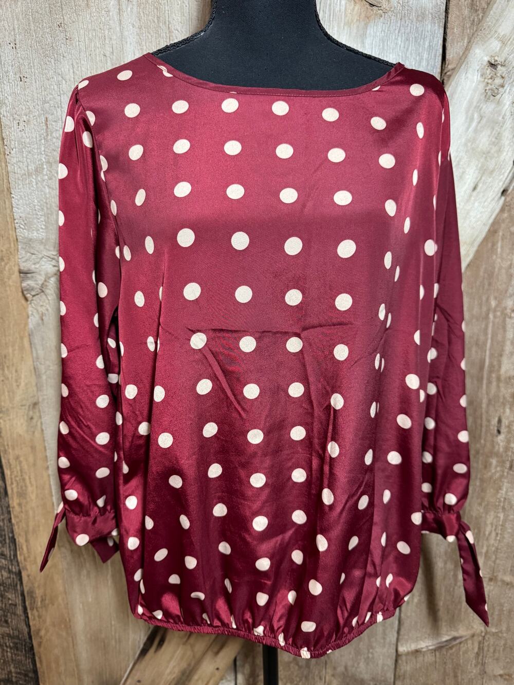 Metaphor Burgundy Polka Dot Blouse Anthropologie Women's Size Large Tie Sleeves